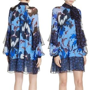 Diane Von Furstenberg Blue and Purple Floral Long Sleeve Dress